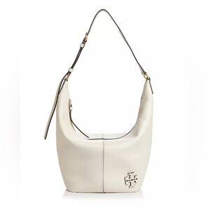 Tory Burch McGraw Hobo Bag pebbled leather featuring a die-cut Double T logo